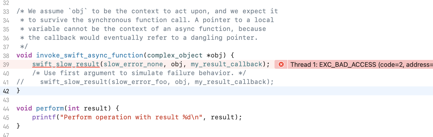Obscure crash in C due to wrong calling convention